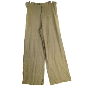 Zuiki Women’s Wide Leg Pants Sz L Army Green Cotton Linen Career Capsule Work